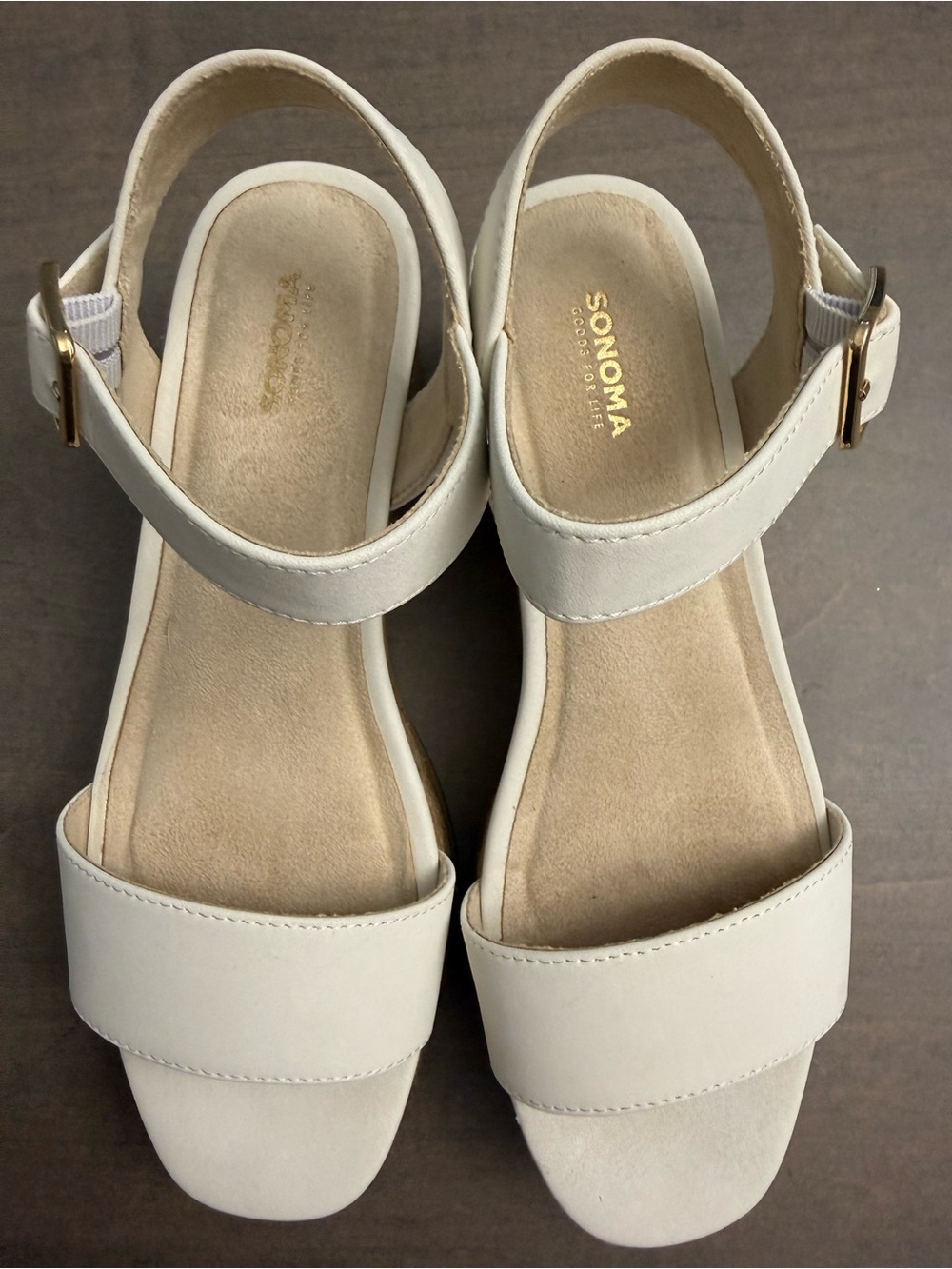 SONOMA White Slingback Sandals with Gold Buckle